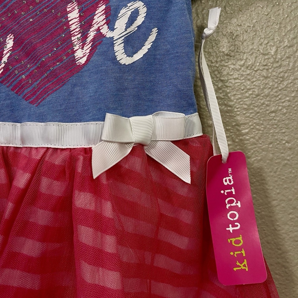 NWT Kidtopia Tutu Dress Pink Blue Heart Valentine's Theme Size 18 Months - Picture 2 of 5